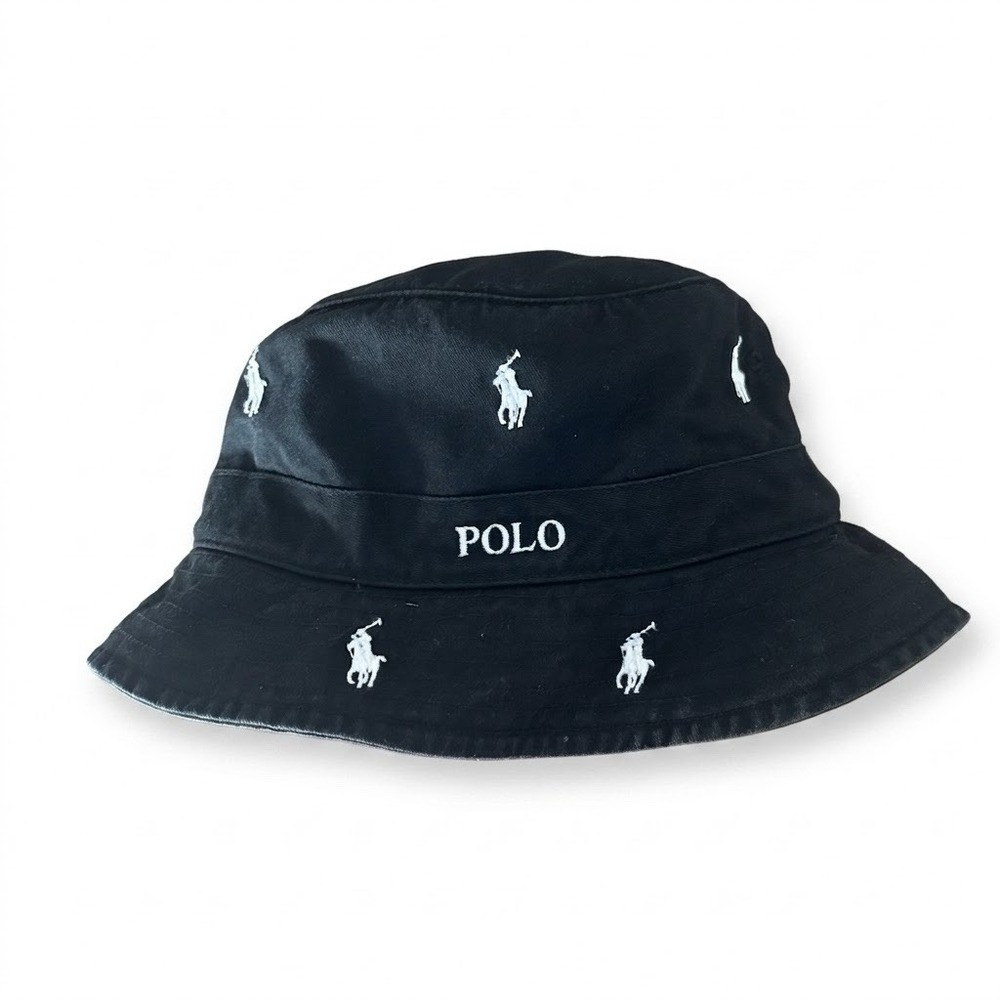 Polo Ralph Lauren Pony Embroidered Black Bucket Hat Adult Size L / XL AOP Preppy